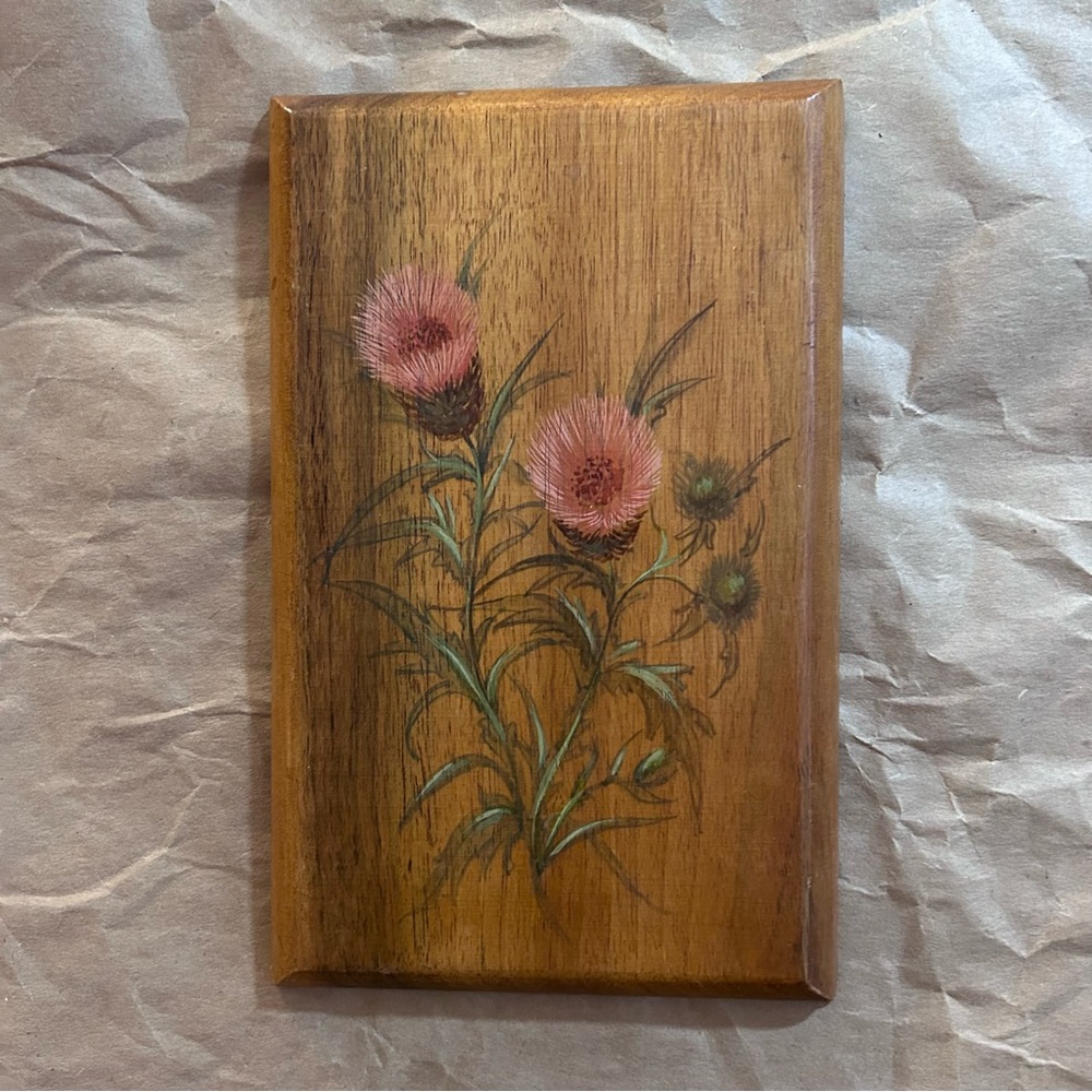 Vintage thistle print on wood